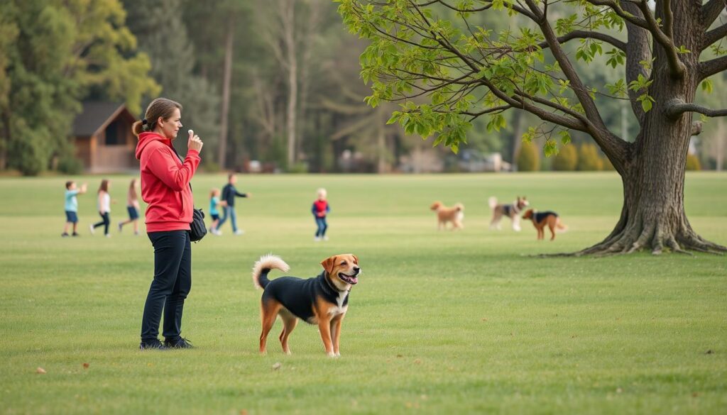 Gradual increase in distance and distractions during whistle training