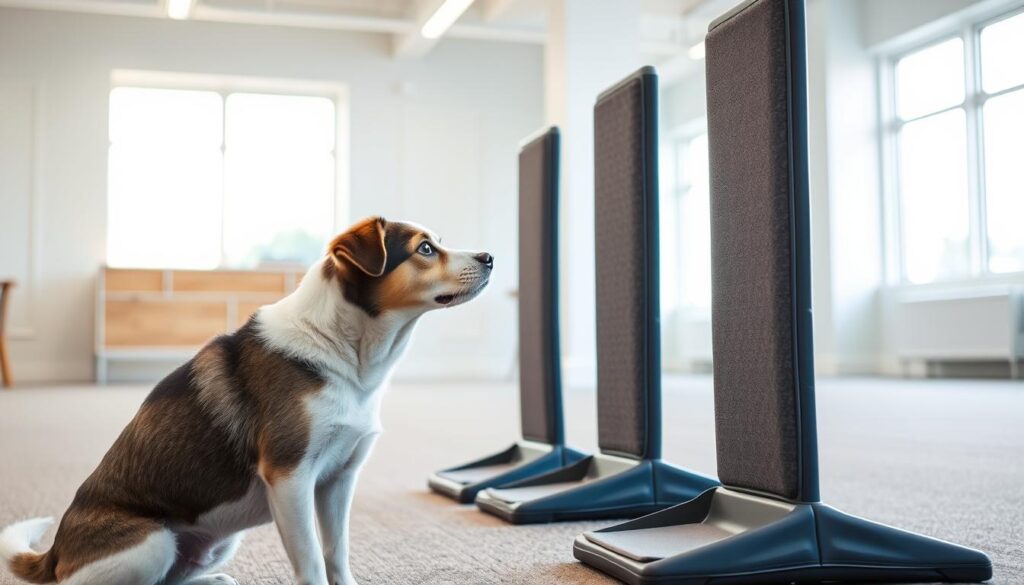 Male dog training with vertical targets