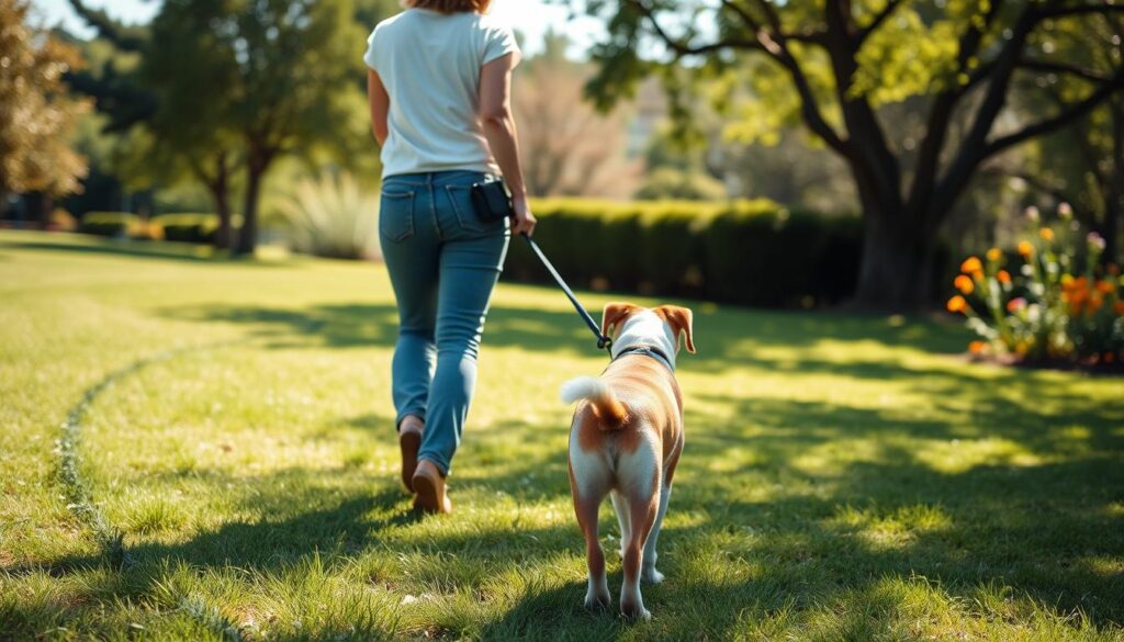 Reverse direction walking for dog leash training