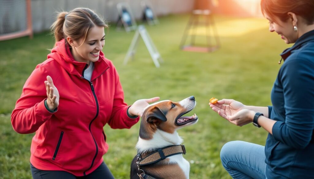 professional dog trainers addressing food aggression